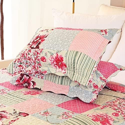 Cmfshape Floral Queen Quilt Set with Pillow Cases