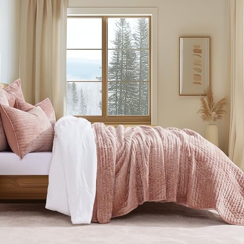 EVERGRACE Velvet Quilt Set King Size with 2 Shams