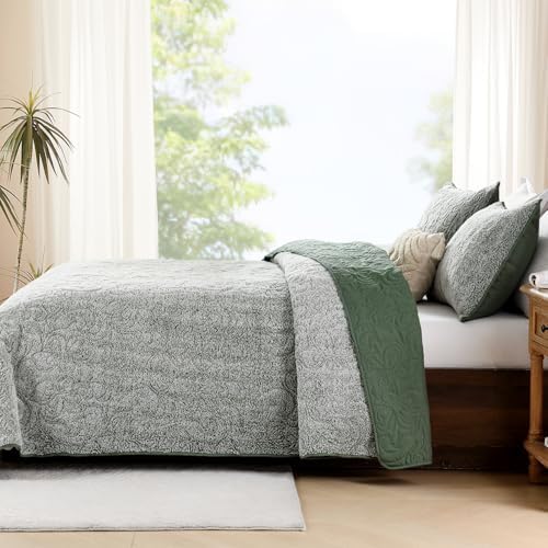 Dobuyly Fluffy Green Queen Quilt Bedding Set