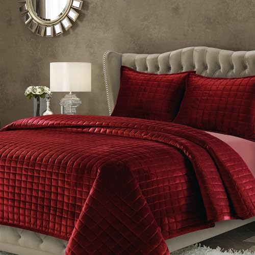 Tribeca Living Velvet Twin Quilt Set 260GSM Super Soft Velvet