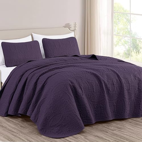 Chezmoi Austin 3-Piece Oversized Bedspread Set King Purple