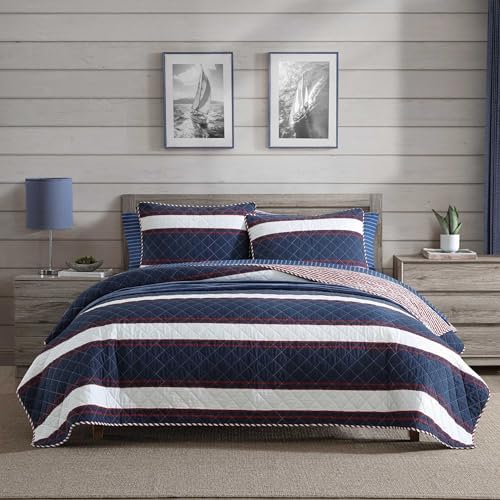 Nautica Twin Quilt Set with Reversible Striped Design