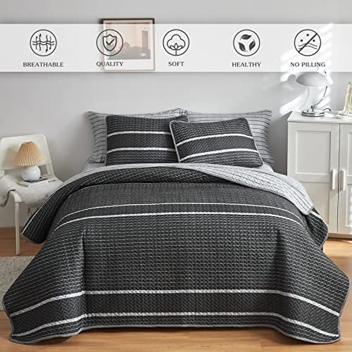 Flysheep Dark Grey Boho Quilt Set King Size 3 Pcs