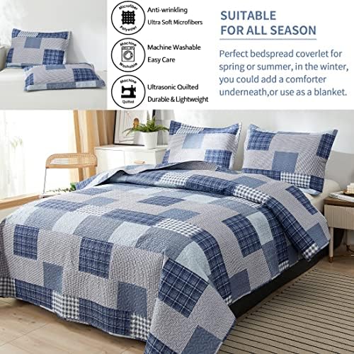 Jessy Home King Size Plaid Quilt Bedding Set