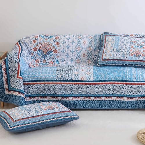WONGS BEDDING Blue Boho Quilt Set King Size 3 Pieces