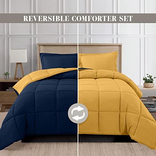 Elegant Comfort 3-Piece Reversible Comforter Set Twin Navy Yellow