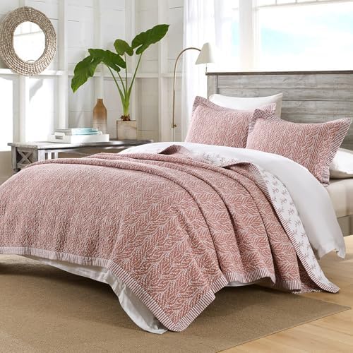 SahSahCasa Queen Quilt Set 100 Cotton Botanical Pattern 3 Pieces