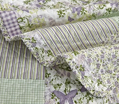 Chezmoi Collection Daisy 3-Piece Quilt Set - Purple Butterfly Botanical Design