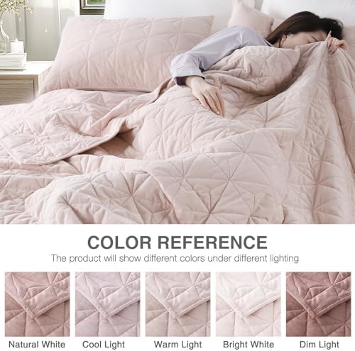 Luxury Velvet Oversized California King Quilt Set Rose Pink