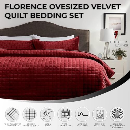 Tribeca Living Velvet Twin Quilt Set 260GSM Super Soft Velvet