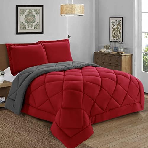 Elegant Comfort Reversible 3-Piece Comforter Set Twin RedGray