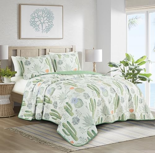 Chezmoi Gregory 2-Piece Quilt Set - Green Blue Cactus Print