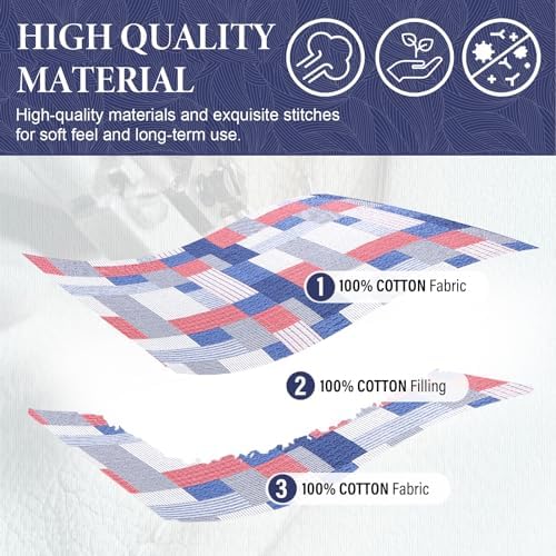 SahSahCasa King Quilt Set 3Pcs Blue Red White 1