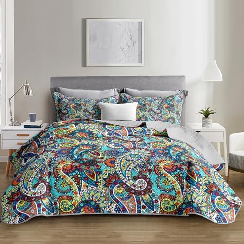 Boho Style King Quilt Set with 2 Pillowcases