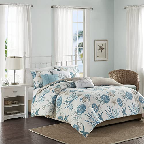 Madison Park Pebble Beach Duvet Set - AquaTealTaupe 6 Piece