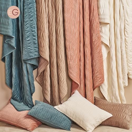 EVERGRACE Velvet Quilt Set Queen Size Pink Clay