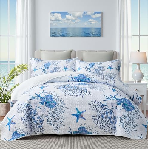 Coastal Bedding King Size Quilt with Sham Set