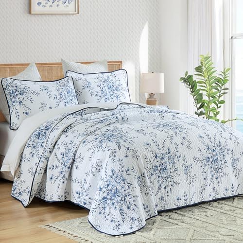 SahSahCasa 100 Cotton King Quilt Set Navy BlueWhite