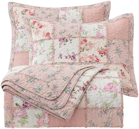 Chezmoi Abbi 2-Piece Pink Shabby Chic Quilt Set Twin Size