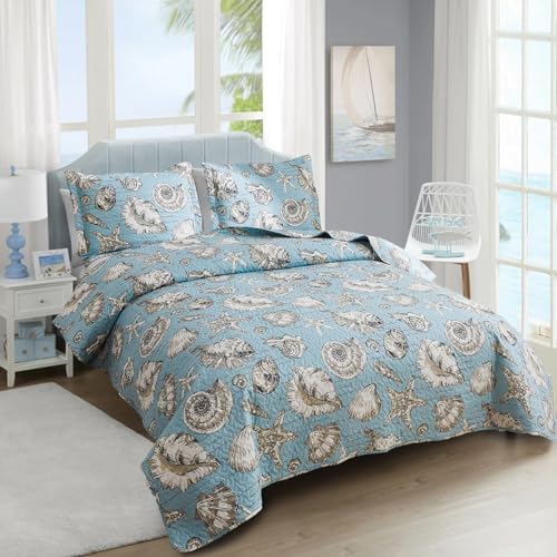 Junsey Ocean Theme Quilt Set 3Pcs Lightweight Reversible