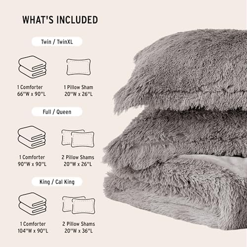 Intelligent Design Shaggy Comforter Set Faux Fur Down Alternative Grey 3 Piece