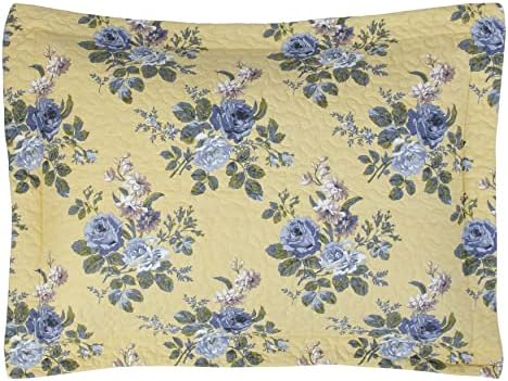Laura Ashley Twin Quilt Set - Linley Yellow Reversible Cotton Bedding with Matching Sham