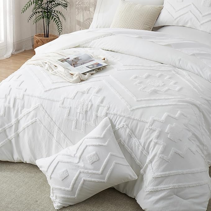 Luxury Tufted Duvet Cover Set Ivory 3 Pcs