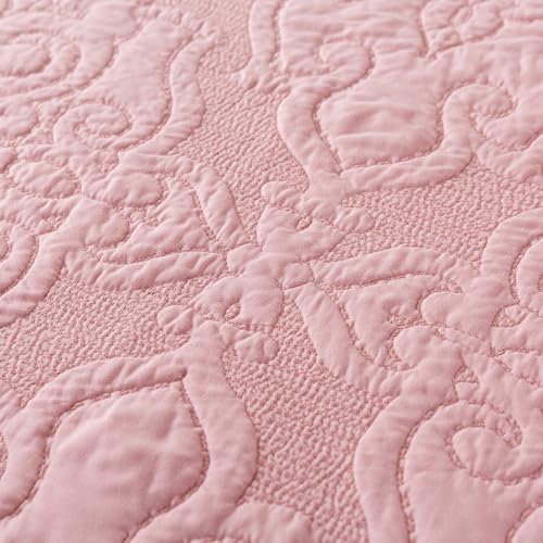 NEWLAKE Quilt Bedspread Set - Pink Floral Reversible Microfiber King Size