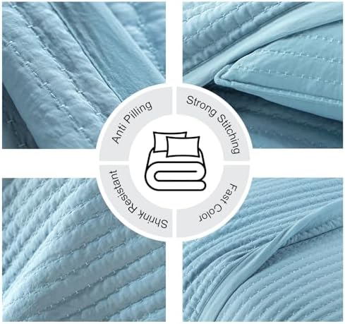 DAWNDIOR King Quilt Set - 104x90 Blue