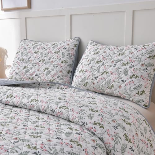 LINNUO HOURSE King Size Quilt Set with Reversible Floral Pattern