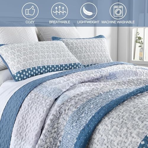 WONGS BEDDING Blue Boho Quilt Set Twin Size