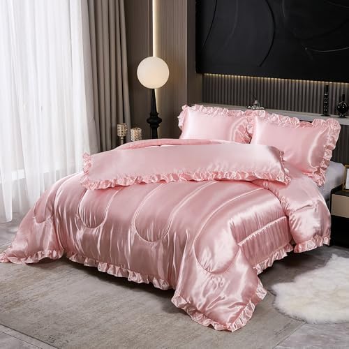 Satin Comforter Set with Ruffle and Pillow Covers