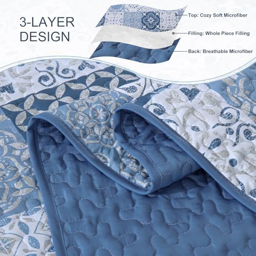 Dobuyly Blue Quilt Set King Size 3 Piece