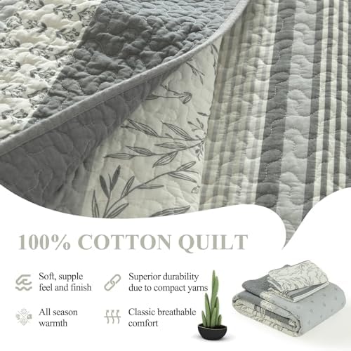 DDUOXIN 100 Cotton Queen Quilt Set - Modern Stripe