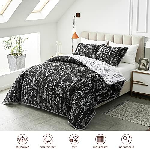 Joyreap 3 Piece Quilt Set Full Queen Black White Reversible