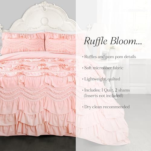 Lush Decor Kemmy Ruffled Quilt 3 Piece King Set PeachBlush