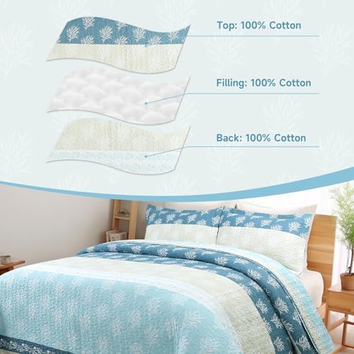UYOF King Quilt Set - 100 Cotton Reversible Comforter with Shams