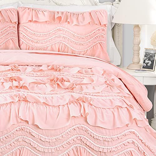 Lush Decor Kemmy Ruffled Quilt 3 Piece King Set PeachBlush