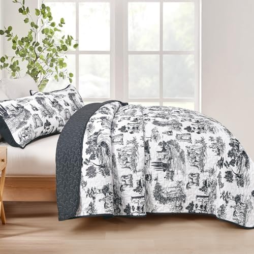 Drucon Black Farmhouse Quilt Set for King Size