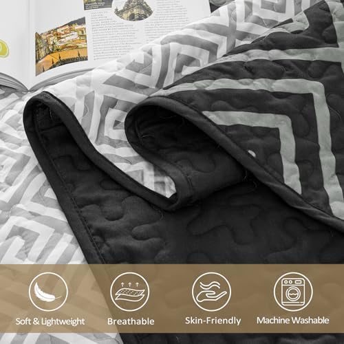 WONGS BEDDING King Size Quilt Set Black 3 Pieces 1