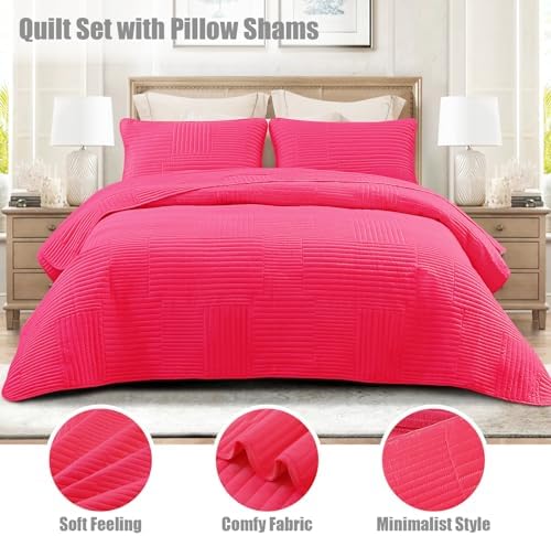 Whale Flotilla Ultra Soft Queen Quilt Set Hot Pink Microfiber 3-Piece Bedding