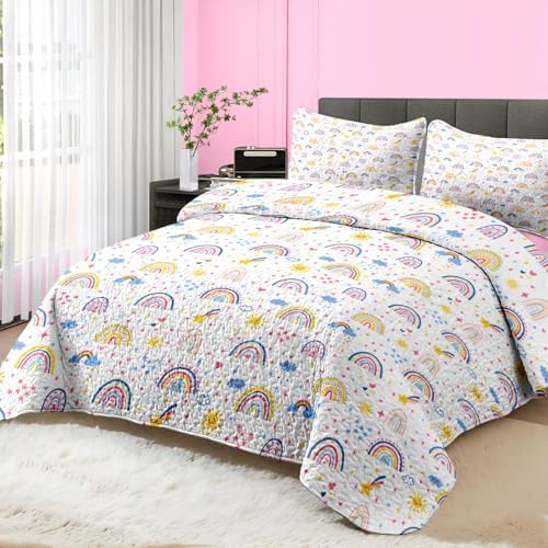 Pamnest Quilt Set Twin Size Rainbow Cartoon 2 Pcs