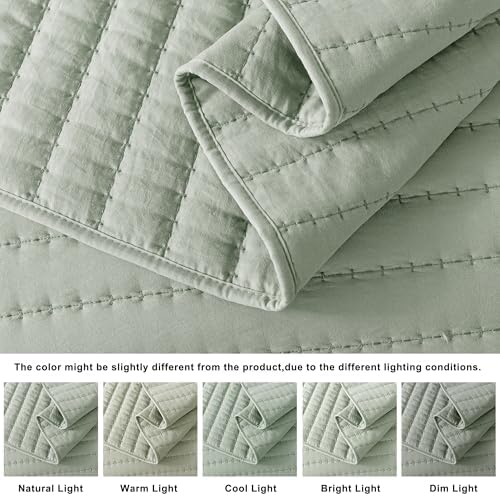 ROARINGWILD Sage Green Twin Quilt Set with Pillow Sham