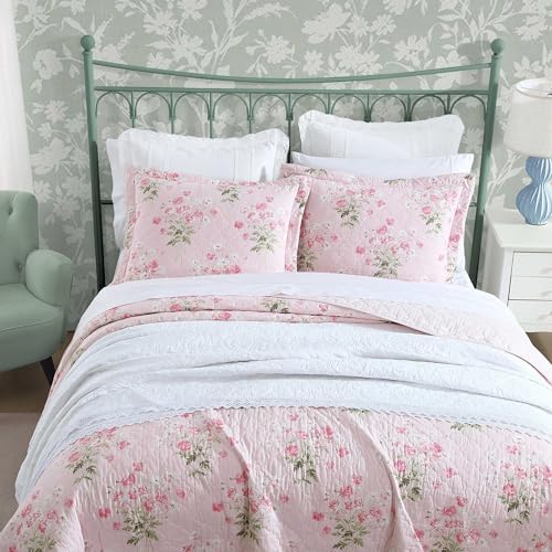 Laura Ashley King Quilt Set with Shams and Coquette Decor