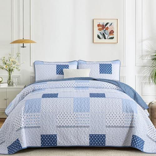 WONGS BEDDING 3 Piece Queen Quilt Set with Patchwork Plaid Design