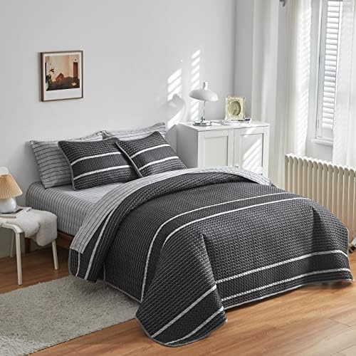 Flysheep Dark Grey Boho Quilt Set King Size 3 Pcs