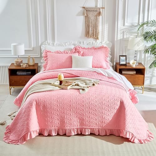 UOZZI BEDDING Ruffled Quilt Set Queen Size