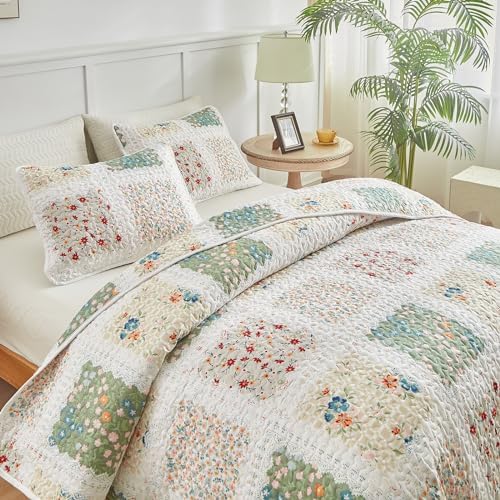 UOZZI BEDDING Floral Patchwork Quilt Set Queen Full 88x88 3 PC