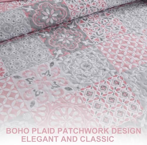 Dobuyly Pink Grey Quilt Set King Size