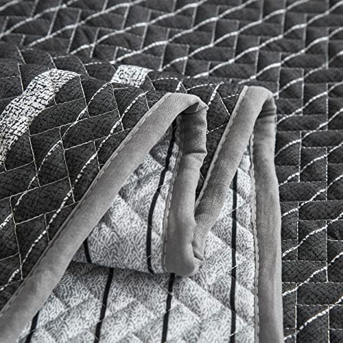 Flysheep Dark Grey Boho Quilt Set King Size 3 Pcs
